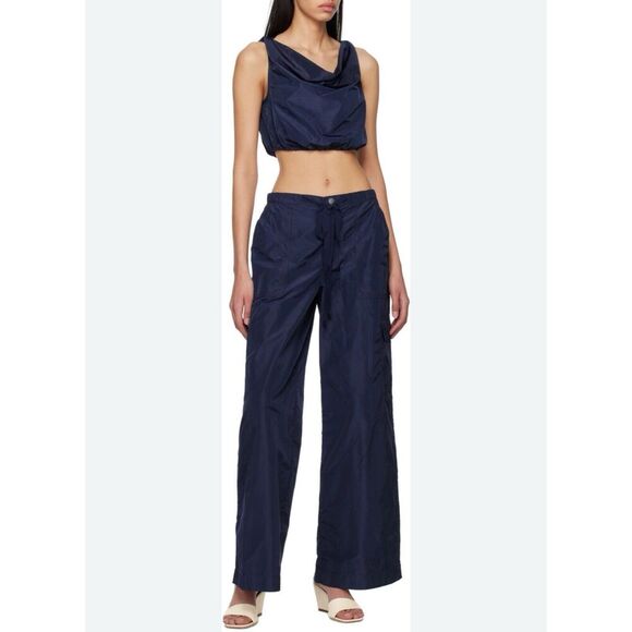 STAUD Navy Blue Camila Trousers Lounge Pants Cargo Wide Leg Loose Pockets US 2 - Picture 4 of 13